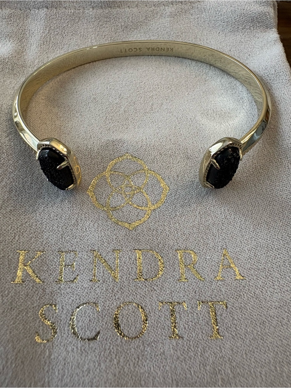 Kendra Scott Elton Pinch Cuff Bracelet Gold & Black Drusy